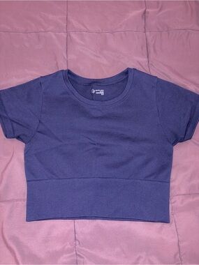 aerie navy short sleeve ribbed hem crop tee small